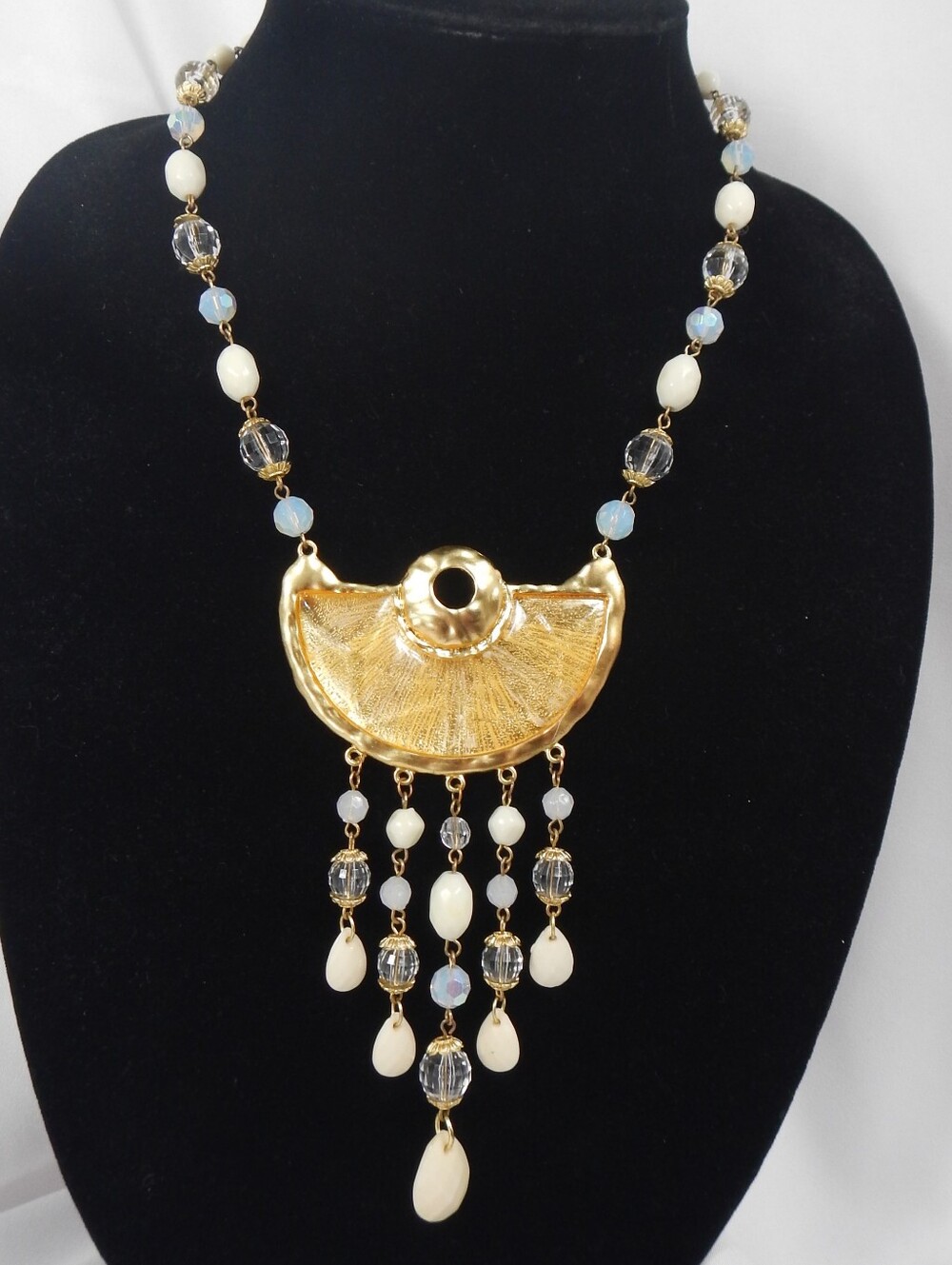 VCLM Boho Gold Beaded Half Moon Statement Necklace 20"